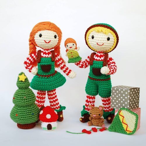 elfo y elfa de navidad patrón de amigurumi en PDF