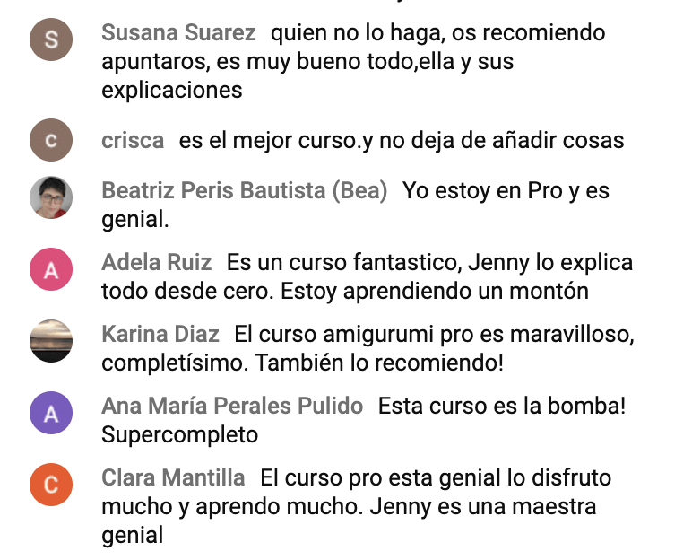 Opiniones de mis alumnas de amigurumi PRO, el curso de diseño de amigurumi