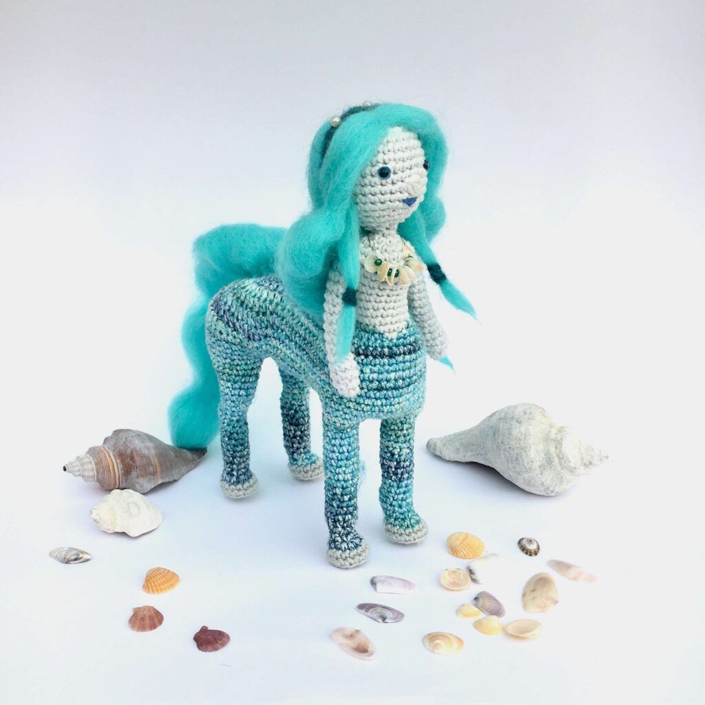 Centaura crochet con conchas, patrones a crochet amigurumi paso a paso