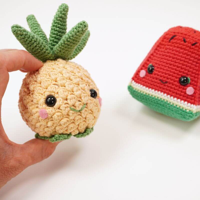 small amigurumi pineapple and watermelon crochet toys