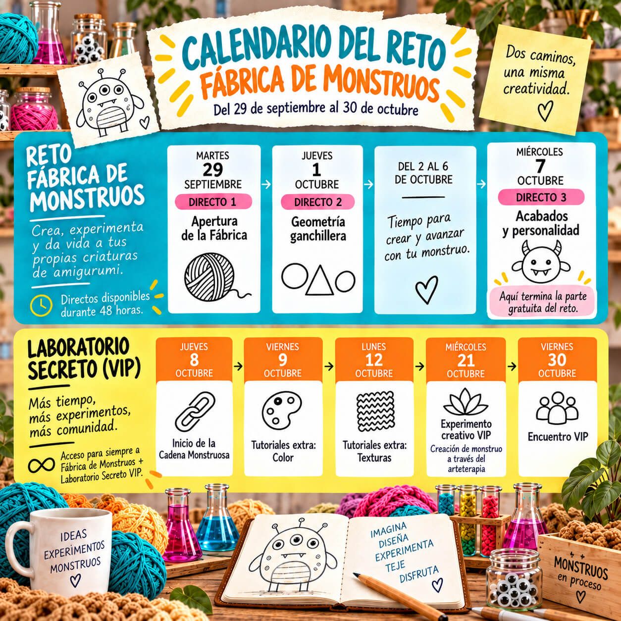 calendario del reto ganchillero de creación de monstruos de amigruumi