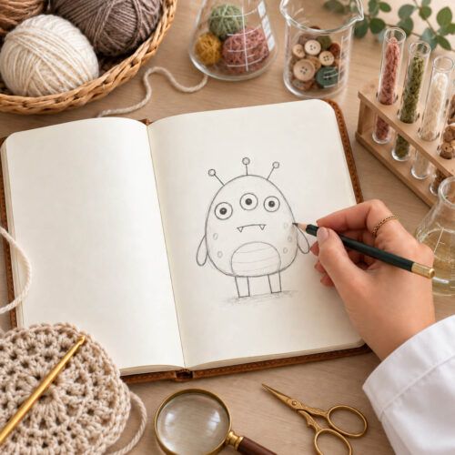 reto ganchillero de diseño de monstruos de amigurumi, experiencia VIP - Laboratorio secreto de monstruos de amigurumi